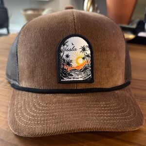VISSLA Brown Corduroy Trucker Hat with Sunset Patch